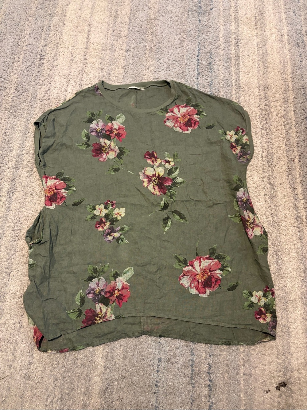 Miss Rose Sister Violet Italian Linen Floral Top Boxy Oversized Blouse OS